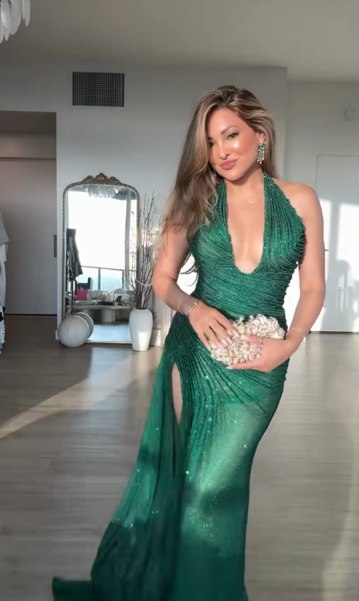 Glam V-neck Dark Green Prom Dress Sheath Tulle Long Evening Dress DP07963