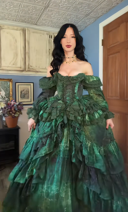 Robe de bal élégante pour 16 ans, robe de soirée longue en satin vert foncé, coupe trapèze DP07967