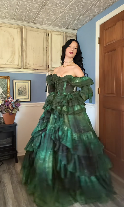 Robe de bal élégante pour 16 ans, robe de soirée longue en satin vert foncé, coupe trapèze DP07967