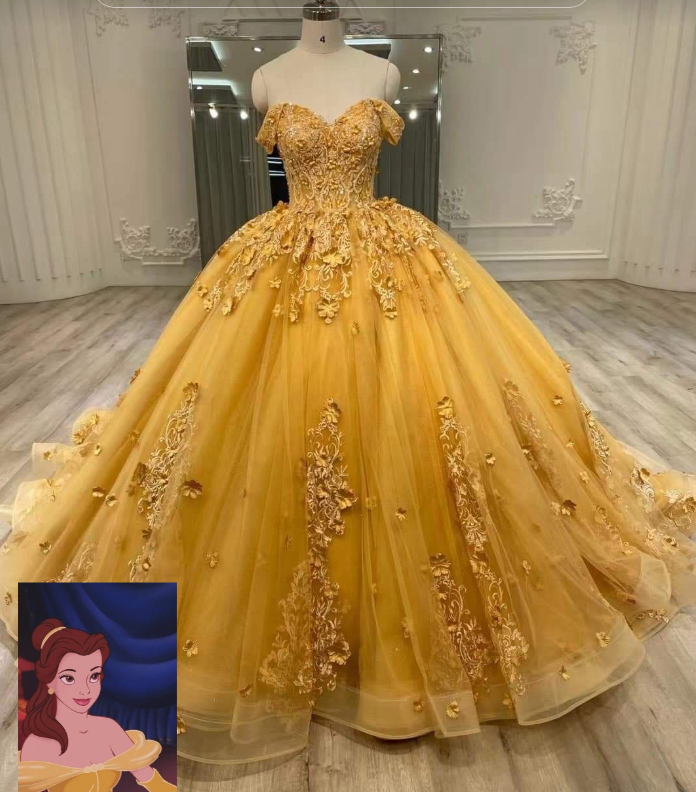Cute Yellow Sweet 16 Dress Ball Gown Tulle Quicneanera Dress Appliques Birthday Dress DP07972