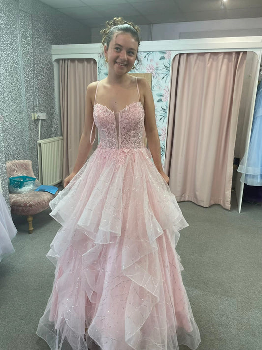 Cute Straps A-Line Tulle Sweet 16 Dress Pink Prom Dress DP07976