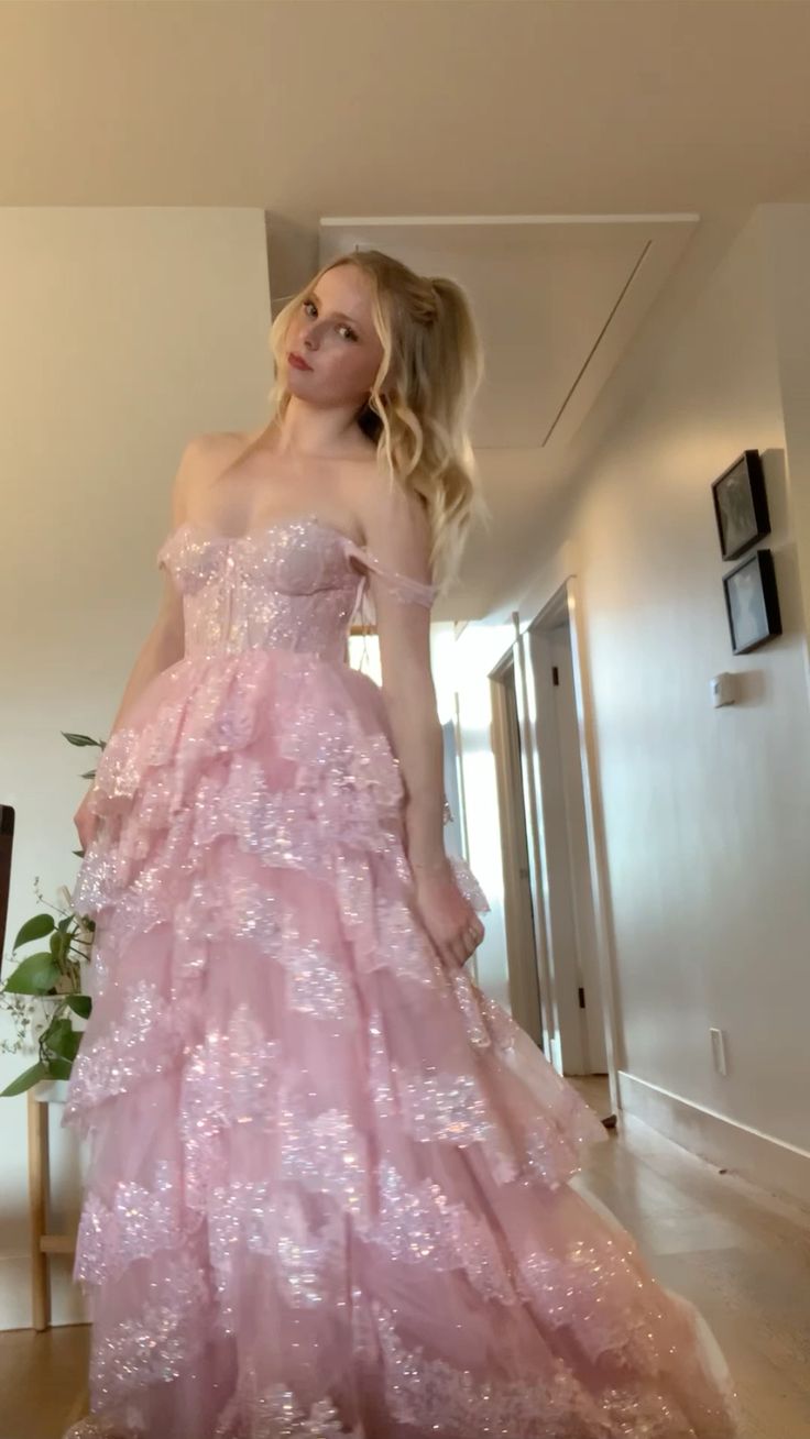 Niedliches A-Linien-Tüllkleid zum 16. Geburtstag mit Pailletten, rosa Ballkleid DP07979