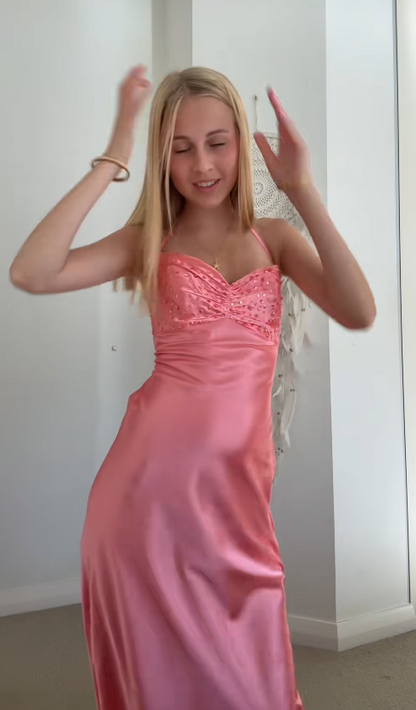 Cute Sheath Satin Long Evening Dress Pink Prom Dress  DP07983