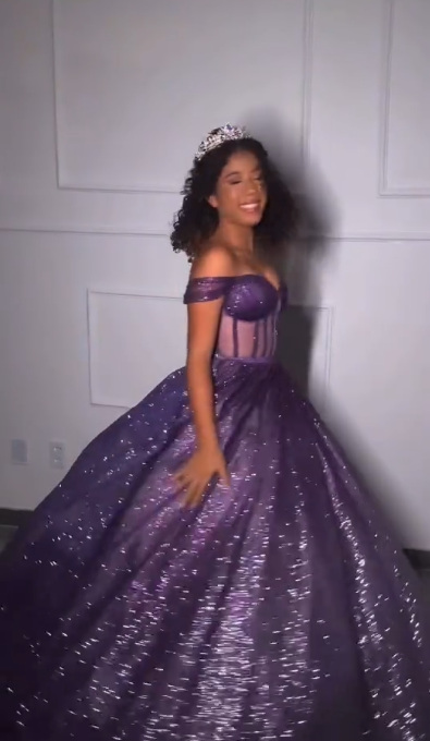 Magnifique robe de soirée longue trapèze en tulle scintillant, robe de 16e anniversaire violet foncé, robe de bal DP07984
