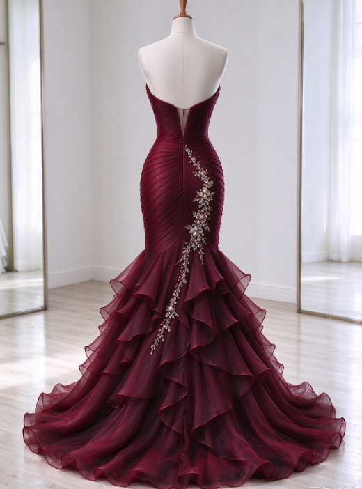 Magnifique robe de soirée longue en mousseline sirène violet foncé DP07986
