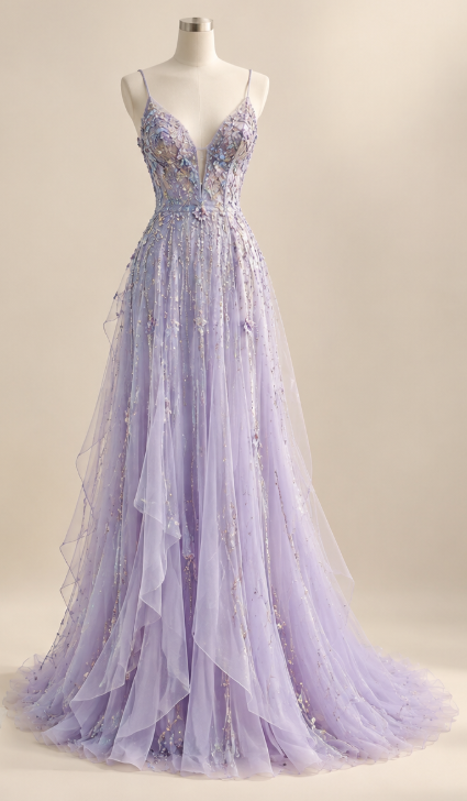 Magnifique robe de soirée longue fourreau en mousseline lilas DP07987