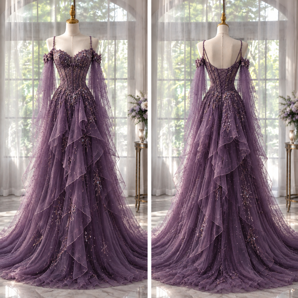 Vintage Sheath Beaded Chiffon Long Evening Dress Grape Prom Dress DP07988
