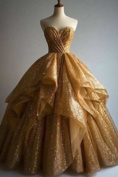 Elegant Sweet 16 Dress A-Line Tulle Long Evening Dress Gold Prom Dress DP07996