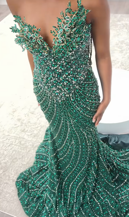 Sexy Sweetheart Sheath Beaded Long Evening Dress Dark Green Prom Dress DP08009