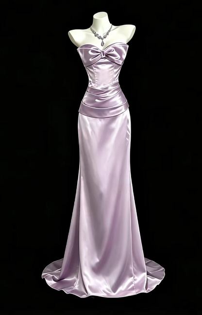 Schickes trägerloses, figurbetontes langes Abendkleid aus Satin, lila Ballkleid DP08010