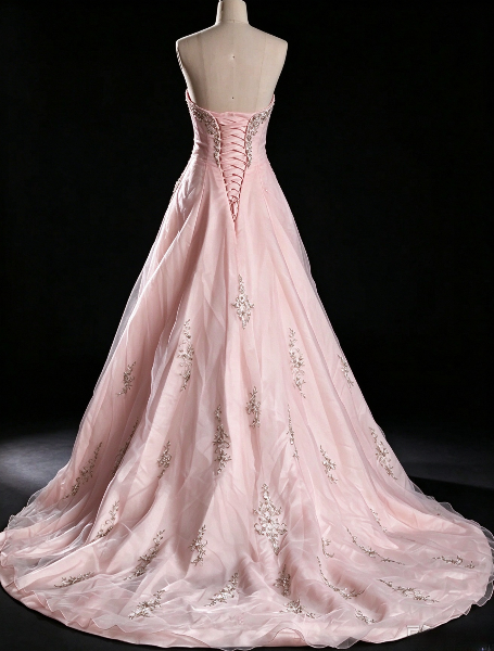 Schickes trägerloses, bodenlanges A-Linien-Abendkleid aus Tüll, rosa Ballkleid DP08014