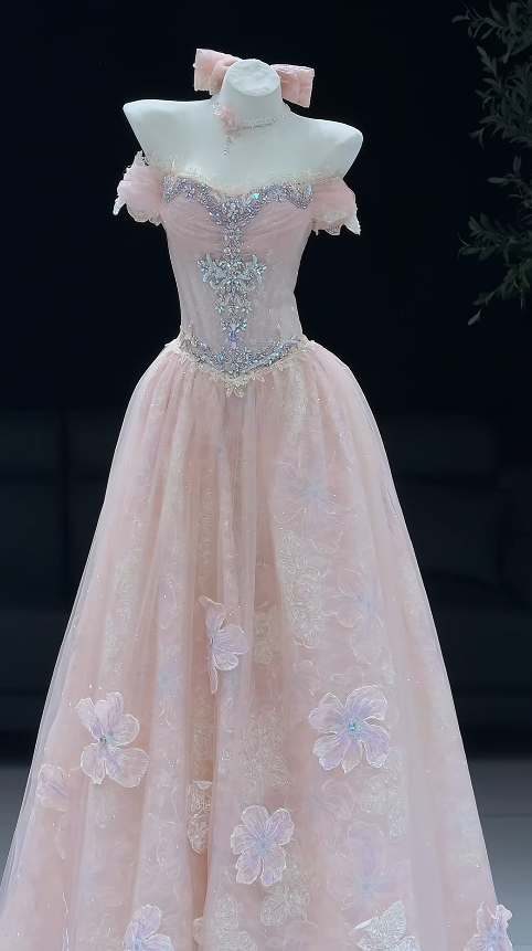 Niedliches langes Abendkleid aus Tüll in A-Linie, rosa Ballkleid DP08026