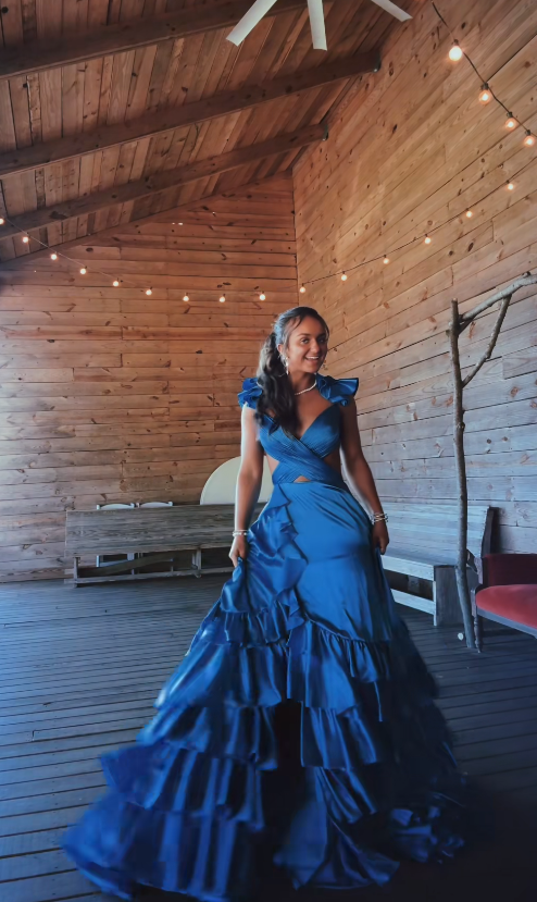 Pretty A-Line Satin Long Evening Dress Navy Blue Prom Dress DP08031