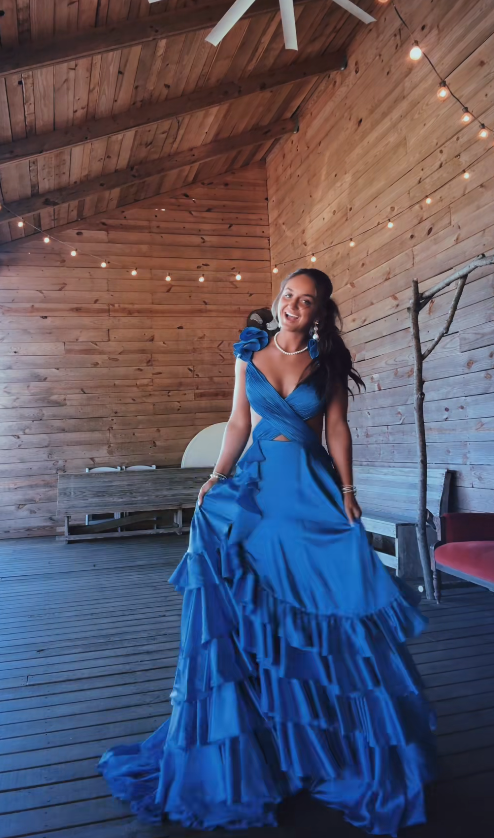 Pretty A-Line Satin Long Evening Dress Navy Blue Prom Dress DP08031