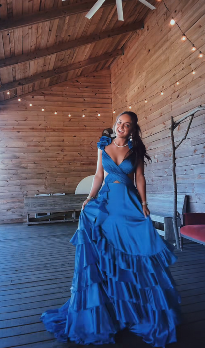 Pretty A-Line Satin Long Evening Dress Navy Blue Prom Dress DP08031