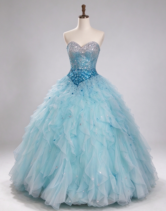 Schönes langes Abendkleid aus Tüll in A-Linie, blaues Ballkleid DP08034