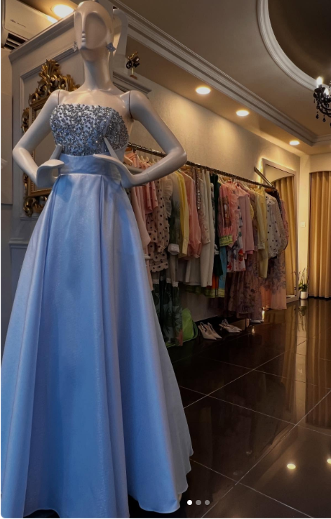 Schönes langes Abendkleid aus Satin in A-Linie, blaues Ballkleid DP08035