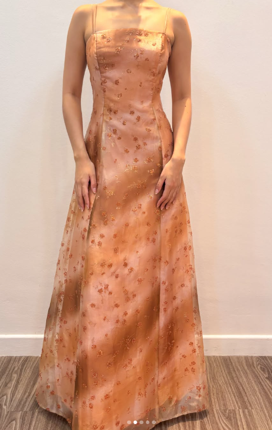 Jolie robe de soirée longue en satin coupe trapèze, robe de bal orange DP08036