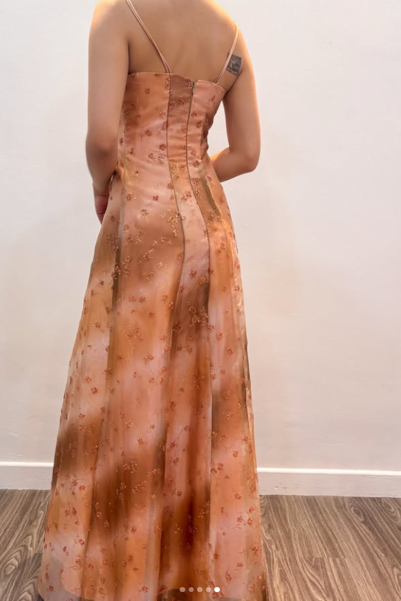 Jolie robe de soirée longue en satin coupe trapèze, robe de bal orange DP08036
