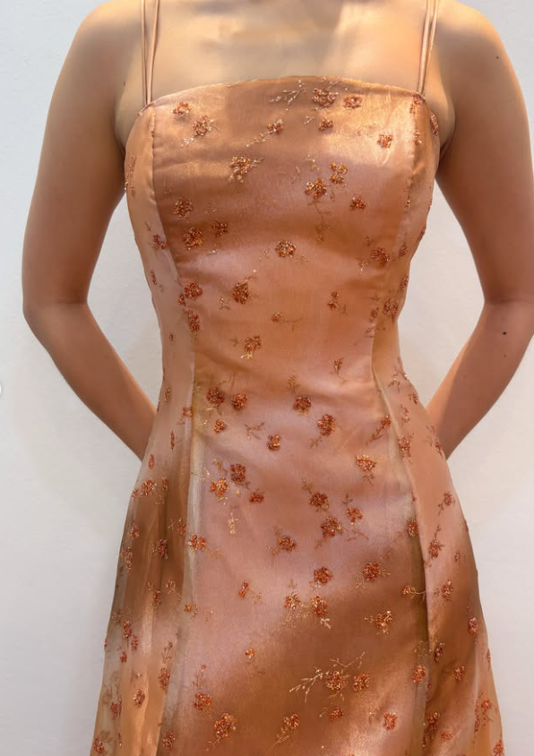 Jolie robe de soirée longue en satin coupe trapèze, robe de bal orange DP08036