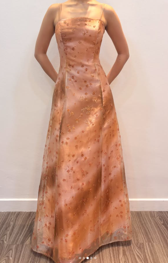 Jolie robe de soirée longue en satin coupe trapèze, robe de bal orange DP08036