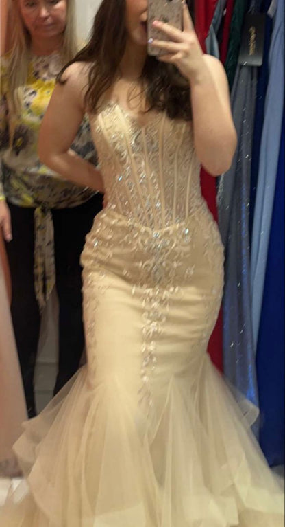 Pretty Mermaid Tulle Long Evening Dress Yellow Prom Dress DP08038