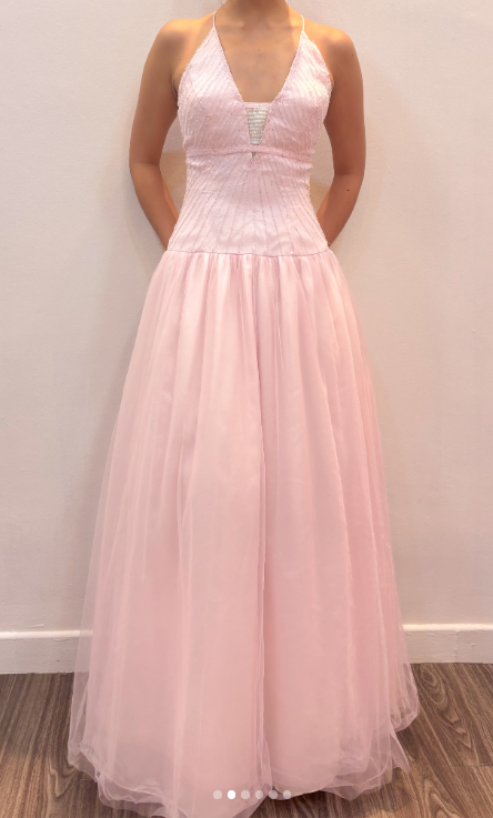 Niedliches langes Abendkleid aus Tüll in A-Linie, rosa Ballkleid DP08043