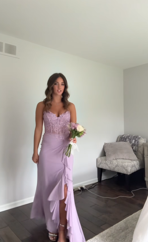 Robe de soirée longue en mousseline fourreau mignonne robe de bal violette DP08044