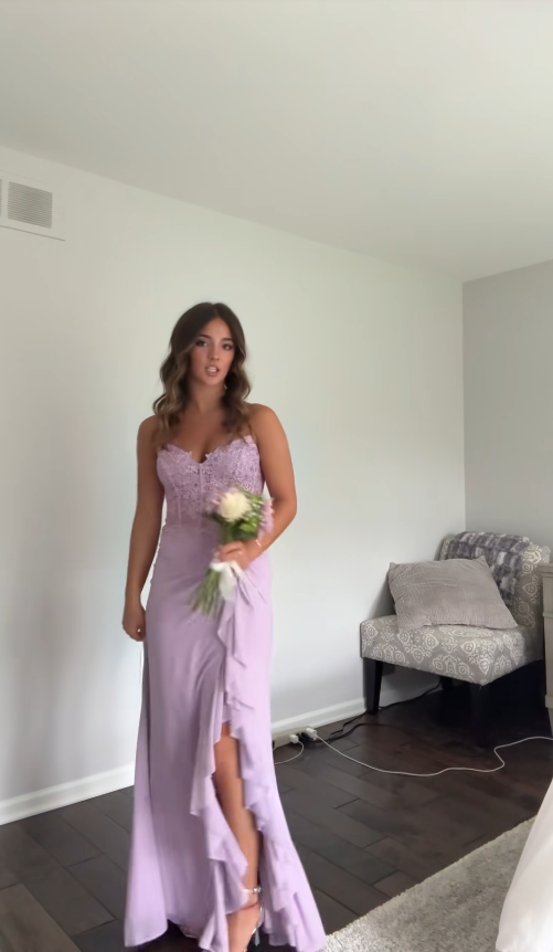 Robe de soirée longue en mousseline fourreau mignonne robe de bal violette DP08044