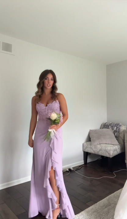 Robe de soirée longue en mousseline fourreau mignonne robe de bal violette DP08044