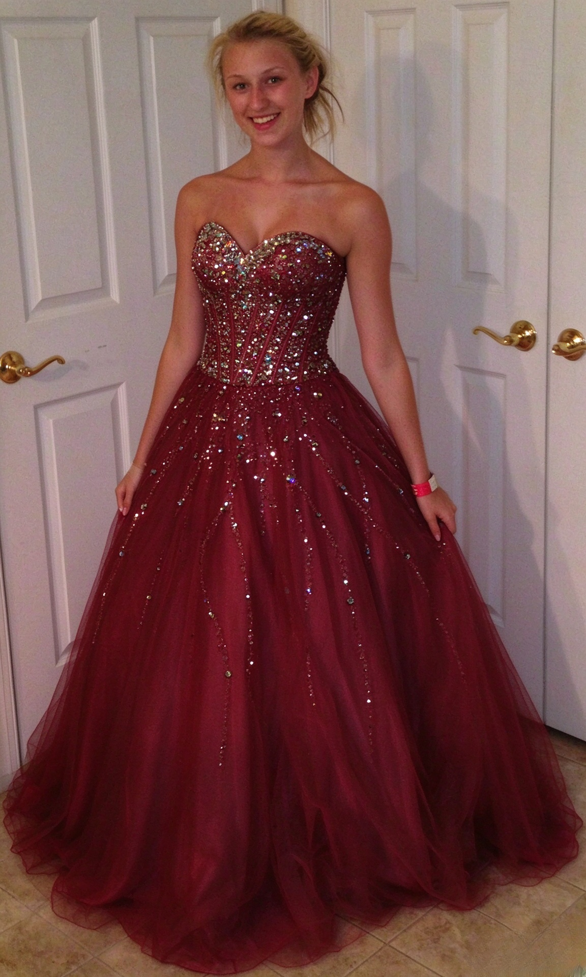 Pretty A-Line Tulle Long Evening Dress Burgundy Prom Dress DP08050