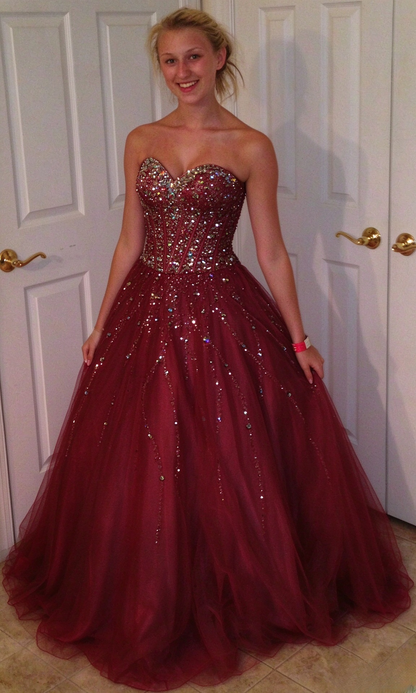 Pretty A-Line Tulle Long Evening Dress Burgundy Prom Dress DP08050