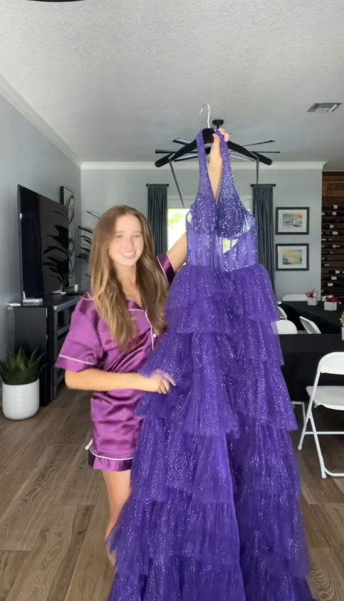 Gorgeous A-Line Tulle Long Evening Dress Purple Prom Dress DP08053
