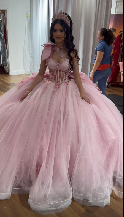 Magnifique robe de bal trapèze pour 16 ans, robe de soirée longue en tulle, robe de bal rose DP08055