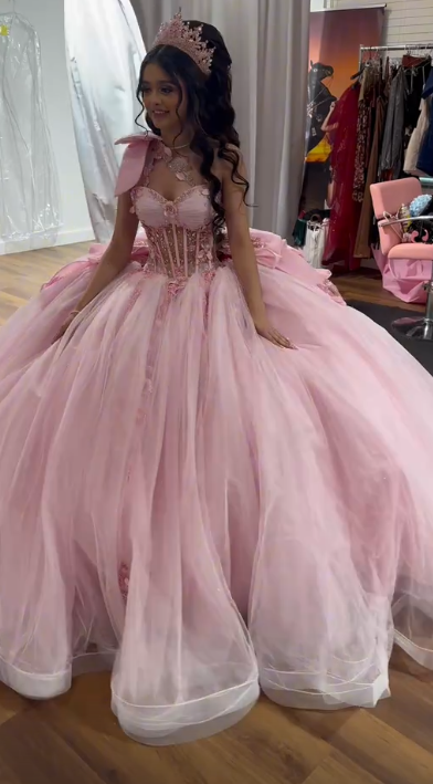 Magnifique robe de bal trapèze pour 16 ans, robe de soirée longue en tulle, robe de bal rose DP08055