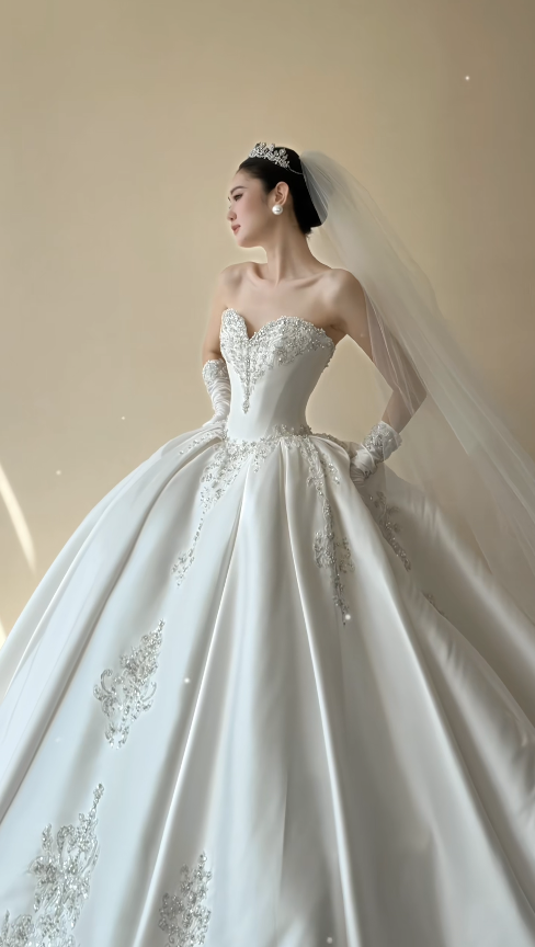 Simple Sweetheart Bridal Gown A-Line Satin Wedding Dress White Bridal Dress DP08058