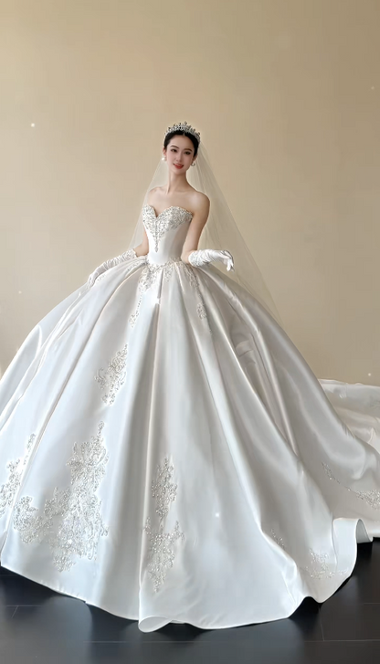 Simple Sweetheart Bridal Gown A-Line Satin Wedding Dress White Bridal Dress DP08058