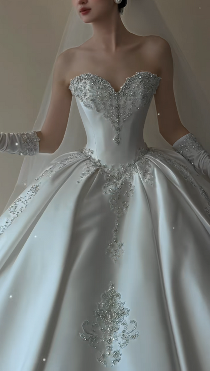 Simple Sweetheart Bridal Gown A-Line Satin Wedding Dress White Bridal Dress DP08058