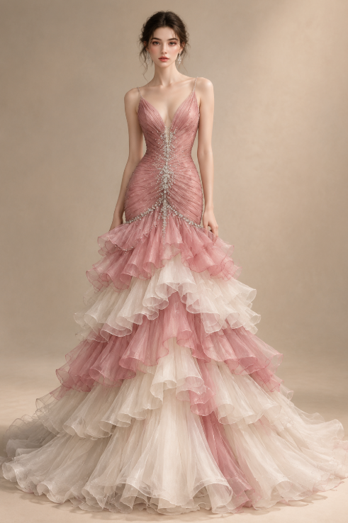 Glamouröses rosa Abschlussballkleid Sheah Chiffon langes Abendkleid DP08060