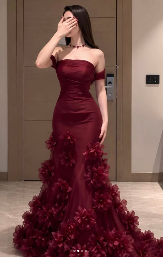 Pretty Sheath Tulle Long Evening Dress Burgundy Prom Dress DP08066