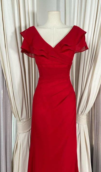 Pretty Sheath Chiffon Long Evening Dress Red Prom Dress DP08067