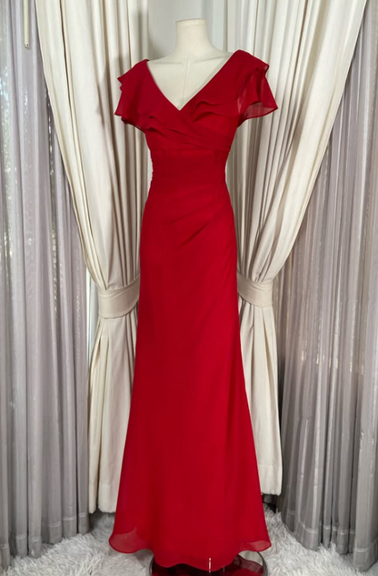 Pretty Sheath Chiffon Long Evening Dress Red Prom Dress DP08067