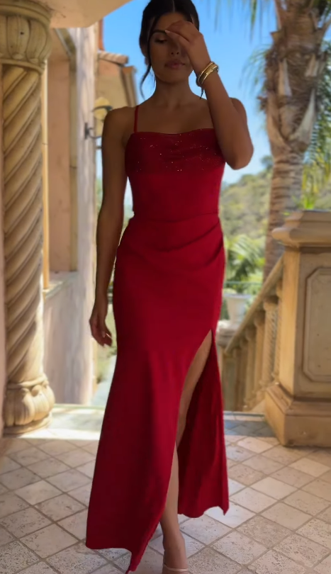 Pretty Sheath Chiffon Long Evening Dress Red Prom Dress DP08068