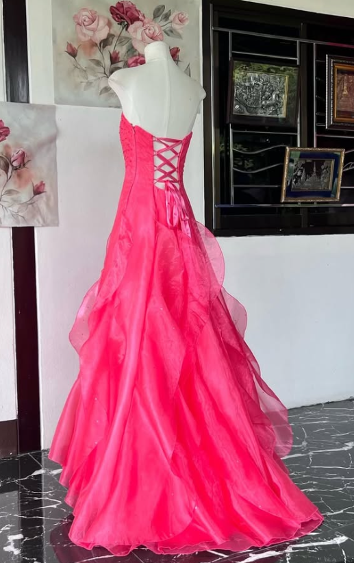 Pretty A-line Tulle Long Evening Dress Hot Pink Prom Dress DP08071