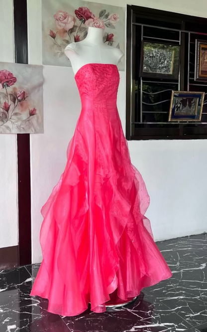 Pretty A-line Tulle Long Evening Dress Hot Pink Prom Dress DP08071