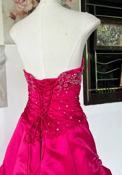 Pretty A-line Satin Long Evening Dress Hot Pink Prom Dress DP08072