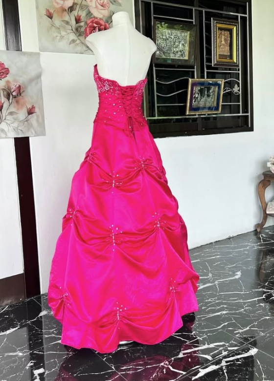 Pretty A-line Satin Long Evening Dress Hot Pink Prom Dress DP08072
