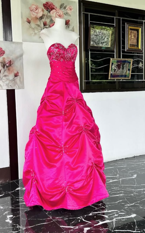 Pretty A-line Satin Long Evening Dress Hot Pink Prom Dress DP08072