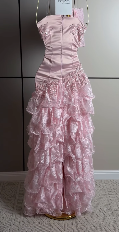 Pretty Sheath Lace Long Evening Dress Pink Prom Dress DP08075
