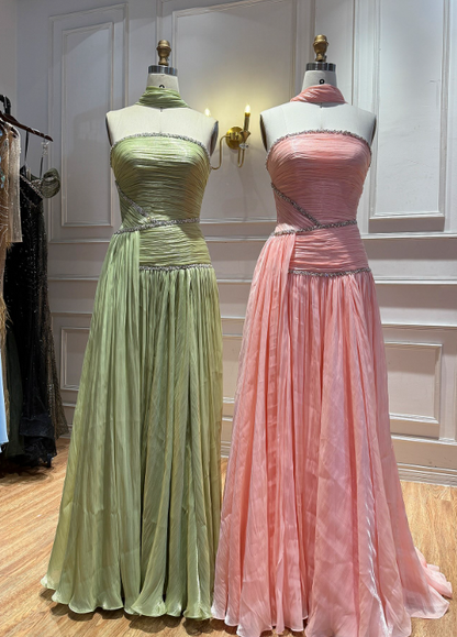 Pretty Sheath Chiffon Long Evening Dress Pink Prom Dress DP08077
